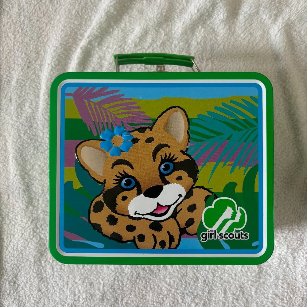 Girl Scouts Lunch Box NWOT Kids School Supplies Green White Animal Print Retro